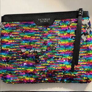 Victoria's Secret Rainbow Sequins Wristlet in Black and Multi
